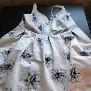 Floral White and Black Dress